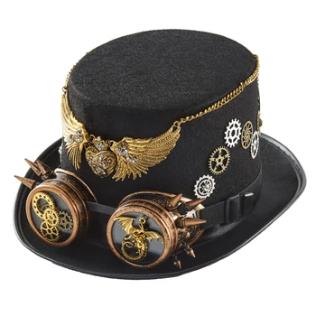 Steampunk Şapka Gözlük Gotik Antik Altın Renk Kanatları Kalp silindir şapka Barok Ejderha Dişliler Şapka Cadılar Bayramı Partisi Dekorları