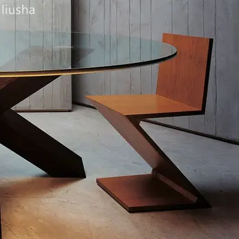 Ev yemek sandalyesi antik katı ahşap Z şeklinde sandalye modern minimalist tasarımcı yaratıcı özel şekilli arkalığı tabure