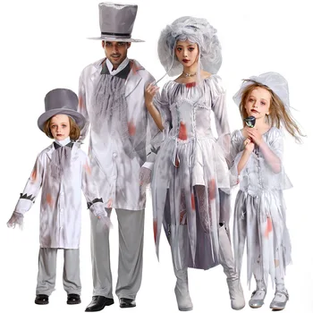 Cadılar bayramı Aile Yetişkin Çocuklar Korku Zombi Vampir Hayalet Gelin Kostüm Cosplay Kadın Erkek Erkek Kız fantezi parti elbisesi