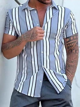 Erkek gömleği Çizgili Desen 3D Baskılı Kadın Rahat Moda Uzun Kollu Gömlek Düğmesi Streetwear Boy Unisex Giyim