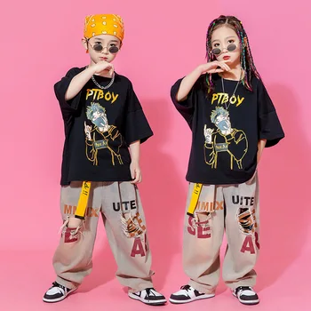 Moda Serin Sokak dans kostümü Yaz Siyah Crewneck Mektup Baskı T-shirt Kazak Yırtık kot seti hip hop giysileri Kızlar için
