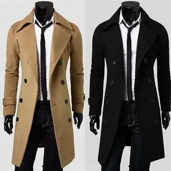 Uzun Trençkot Erkek Erkek Ceket Streetwear Düz Renk Şık Kalın Saf Renk Ceket