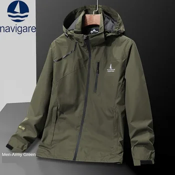 Navigare İtalyan lüks marka ceket erkek rahat ceket kapşonlu çıkarılabilir rüzgar geçirmez ve su geçirmez ceket kore paltosu erkekler pelerin