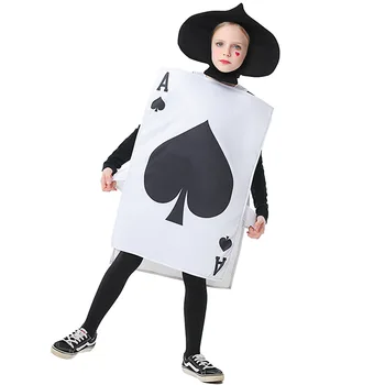 Çocuk Poker Maça Siyah Bir Kostüm Cadılar Bayramı çocuk kıyafeti Purim Erkek Kız Bir Yelek Şapka Seti Alice in Wonderland Cosplay süslü elbise