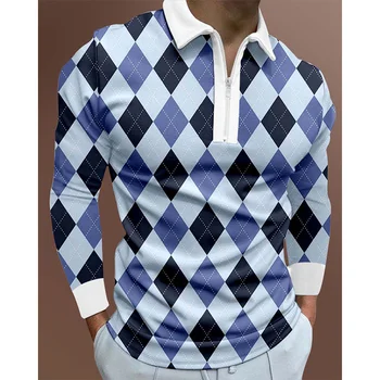 Sokak Trend moda ızgara 3D Baskılı erkek Polo Gömlek, İnce sonbahar Çabuk Kuruyan ince Uydurma Polo GÖMLEK.