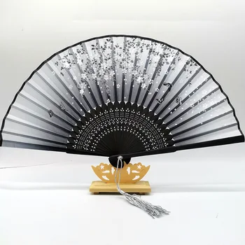 Çin Japon İpek yelpaze Vintage Stil Katlanabilir Bambu Çerçeveli Dekoratif yelpazeler Süsler Parti El Fan Hediye
