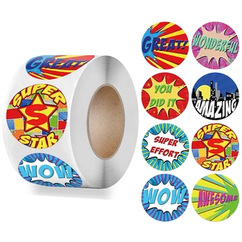 100-500 adet 8 Tasarımlar Karikatür Kelimeler Sticker Süper Kahraman Ödül Etiket Öğretmenler Ve Çocuklar İçin İyi Erkek Kız Oyuncak Sticker Dekorasyon