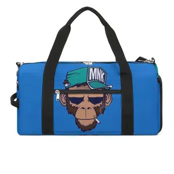 MNK Sigara Maymun spor çanta Karikatür Hayvan Seyahat spor çantaları Çift Tasarım Büyük Grafik Spor Çantası Oxford Çanta