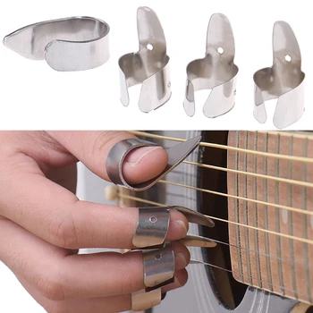 4 adet Paslanmaz Çelik 1 Başparmak Ve 3 tırnak Gitar Seçtikleri Plectrums Seti Metal Akustik Elektrik Bas Gitar Aksesuarları