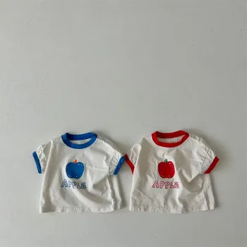 Erkek Kız Bebek Apple Tüm Maç Rahat kısa kollu tişört Yaz Çocuk Kıyafetleri Bebek Pamuk Mektup Baskı Üstleri Toddler Gevşek Tees