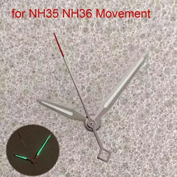 Yeşil ışıklı saat Eller NH35 / NH36 / 4R / 7S Hareketi Gümüş Kırmızı İkinci El 3Pins Saatler Pointer Aksesuarları
