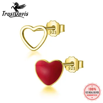 TrustDavis 925 Ayar Gümüş Moda Romantik Asimetrik Kalp Charm Saplama Küpe Kadınlar İçin Kızı Kızlar Güzel Takı DS82
