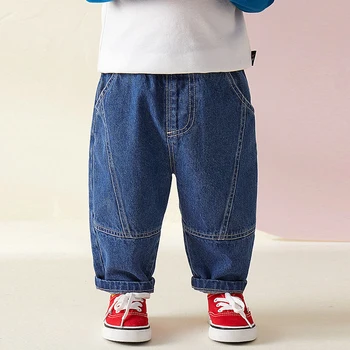 Erkek Ve Kız Pamuk Kot Kore İlkbahar Ve Sonbahar Yeni çocuk Rahat Gevşek Elastik Bel Cepler kot pantolon Çocuk Giysileri