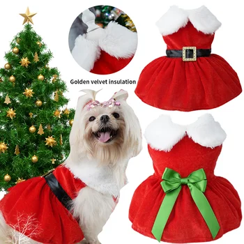Büyüleyici Pet Etek Şenlikli Pet Kostümleri Parlak Örgü Glitter Santa Elbise Cicili Bicili Kumaş Santa Noel için Hairband ile Giyinmek
