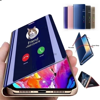 Akıllı ayna Flip Case Samsung Galaxy Not için 8 9 10 20 Pro Ultra A10 A40 A21S A30S A21 A50 A11 A12 A91 A81 A52 A72 S20FE Kapak