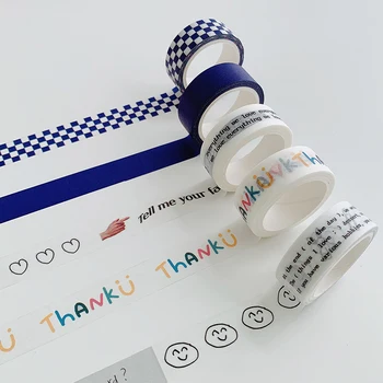 1 Adet 15mm * 5M İngilizce Elle Çizilmiş Tarzı Bant Maskeleme Bandı Kawaii Dekoratif Yapışkan Bant Sticker Scrapbooking Günlüğü Kırtasiye