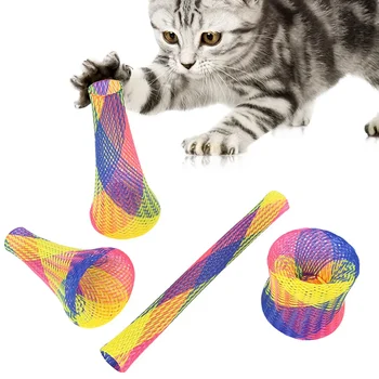10 adet Kedi Bahar Oyuncak Renkli İnteraktif Komik Atlama Catcting Oyuncak Pet Teleskopik Boru Esnek Spiral Bahar Kedi çiğneme oyuncağı