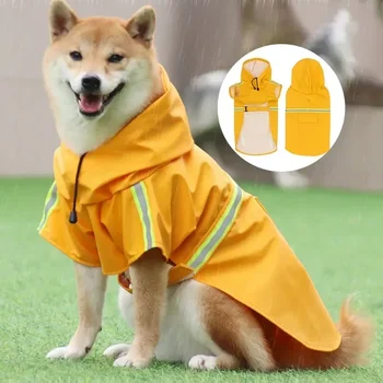Köpek Yağmurluk Pelerin Tarzı Yansıtıcı Şerit Pet Rüzgar Geçirmez Yağmur Geçirmez Köpek Kapşonlu Yağmurluk Köpek Giysileri Orta Büyük Köpekler için