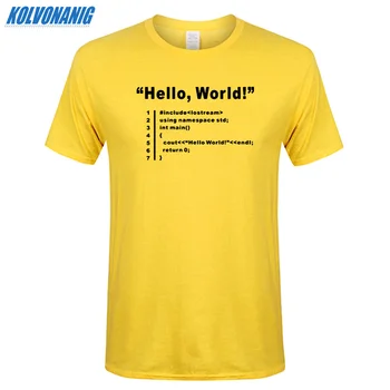 Erkekler İçin giysi MERHABA DÜNYA Geek Takım Programcı Unisex Komik T Shirt Erkek Pamuk Kısa Kollu O-Boyun Hip Hop T-Shirt Punk