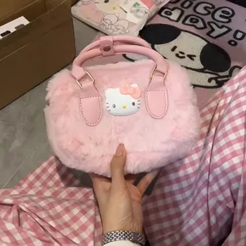 Kawaii Sanrio pelüş çanta Hello Kitty Pembe Küçük Çantalar çizgi film bebeği Kadın Noel Anime Depolama Crossbody Çanta Tote Kılıfı