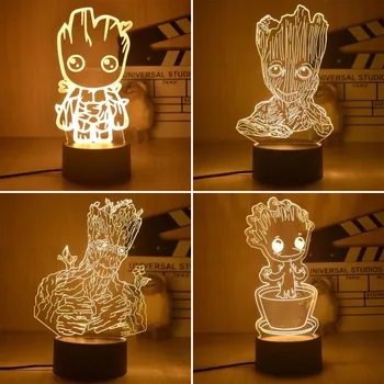 Karikatür groot Heykelcik 3D LED gece lambası marvel avengers ben groot USB Masa yatak odası için lamba dekor çocuk oyuncakları noel hediyesi