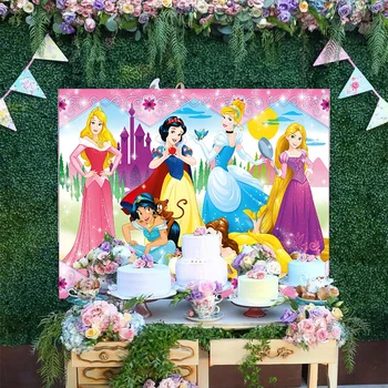 Karikatür Disney Kız Prenses Kar Beyaz Külkedisi Tangled Rapunzel Uyku Güzellik Aurora Zemin Doğum Günü Partisi Arka Plan