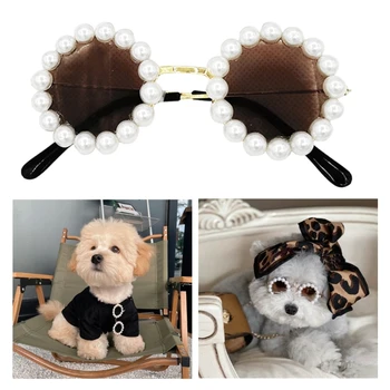 Küçük Kedi Gözlük Pet Güneş Gözlüğü Vintage İnci Güneş Gözlüğü Dairesel-Köpekler Gözlük