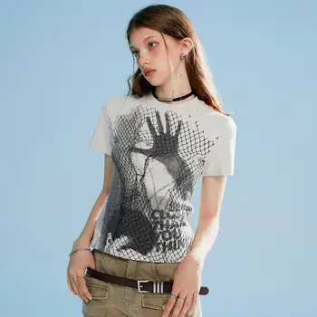 Y2K Üstleri Yaz Yeni Baskılı Grafik T Shirt Kore Moda Seksi Hottie İnce Kısa kısa kollu tişört Hip Hop Streetwear Kadın