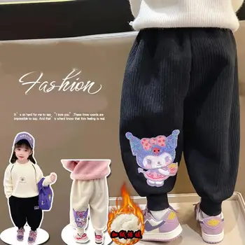 Sanrios Kuromi Artı Kadife Pantolon Anime Kış Rahat pantolon Sweatpants Sıcak Yeni Stil Moda Çok Yönlü Çocuklar Kız Karikatür Kawaii