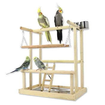 Papağan Playstand Kuş Oyun Alanı Kuş Salıncak Oyuncak Ahşap Papağan Standı İnteraktif Eğitim Çerçeve Kuş Raf Ayakta Sopa