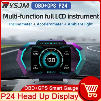 P24 Yeni on-kart bilgisayar HUD OBD2 Head Up Ekran GPS Hız Göstergesi 12 Arayüzü Ekran Turbo Soğutucu Sıcaklık OBD Tarayıcı Yakıt
