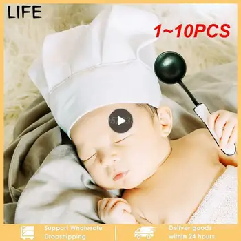1~10 ADET Sevimli Bebek şef önlüğü ve Şapka Çocuk Kostümleri Pamuk Karışımlı Şef Bebek Beyaz Aşçı Kostüm Fotoğrafları Fotoğraf Prop Yenidoğan
