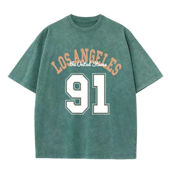 Los Angeles 91 Amerika Birleşik Devletleri Giyim Erkekler Vintage Boy T-Shirt Yaz Yıkanmış Pamuk Gevşek Tee Elbise Crewneck T-Shirt