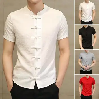 Günlük Giyim Çince Geleneksel Giysiler Çin Tarzı Yaz Gömlek Erkek Giyim