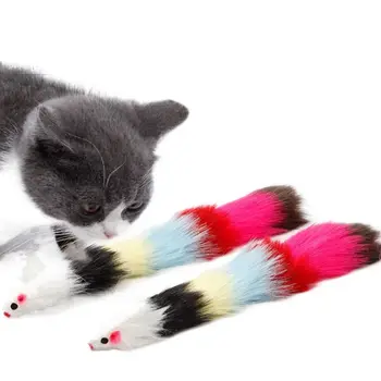 30cm Yanlış Fare Kedi Oyuncak Uzun saçlı Renk Kuyruk Fareler Bells ile Yumuşak Gerçek Tavşan Kürk Ses Oyuncak Kediler Köpekler için Kedi Komik Pet Oyuncak