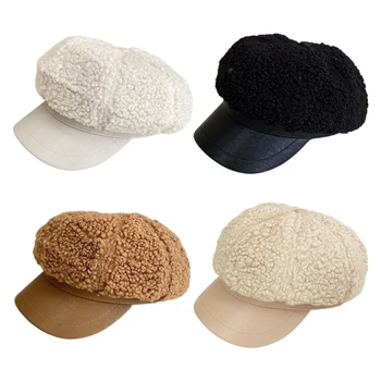 Retro Düz Renk SweetBeret Kuzu Yün Sanatçı şapka ısıtıcı Sekizgen Şapka Tüm Maç