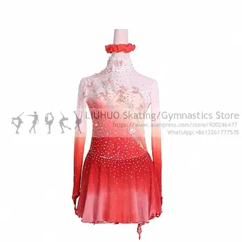 Buz Pateni Giyim Kırmızı Degrade Çocuk kız Rekabet kostümleri Sanatsal elbise Balo Salonu Bale gençler Giyim Noel