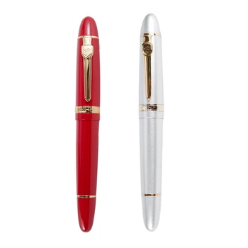 2X JİNHAO 159 18KGP 0.7 Mm Orta Geniş Uç dolma kalem Ücretsiz Ofis dolma kalem İle Bir Kutu, kırmızı ve Gümüş
