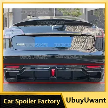 Tesla Modeli 3 2018-2023 4-Door Arka Tampon Difüzör Dudak ABS Karbon Fiber Bak Araba Boot Splitter Koruma Spoiler Plaka