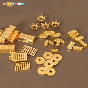 1 Takım 1: 12 Evcilik Minyatür altın madalyonlar Altın Tuğla Külçe / Bakır Paralar / Altın Külçe / Abaküs / Taç Bebek Evi Oyuncak Oyna Pretend