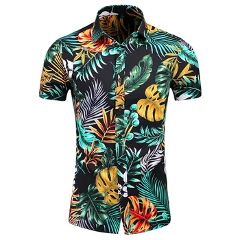 Yaz Nefes Erkekler Hawaii Gömlek Erkekler Hindistan Cevizi Ağacı Baskılı Kısa Kollu Gömlek Tatil Chemise Homme Artı Boyutu 6Xl 7Xl
