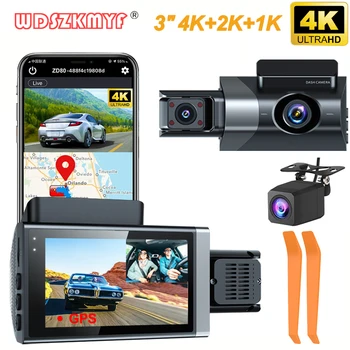 4K Ön ve Arka Görüş Kamerası Araç GPS Dash kamera Arabalar için 3Lens WİFİ araba dvr'ı Video Kaydedici park monitörü Araba Aksesuarları