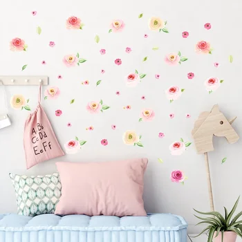 3 ADET Suluboya Pembe Çiçek duvar çıkartmaları Çocuk Odası Yatak Odası Oturma Odası Ev dekorasyon için duvar dekoru